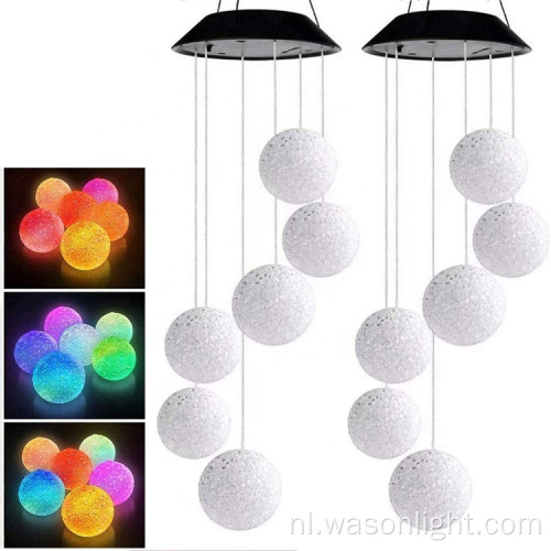 Factory Hot Sale Color Changing Outdoor Decoration Solar Powered Crystal Ball Wind Chime Led Wind Mobile Solar Light Wind Bell